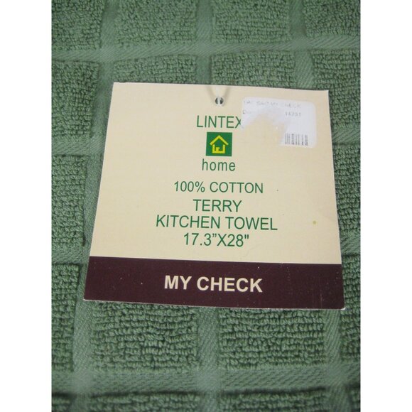 New Lintex Solid Sage Green Windowpane Terry Dishtowel 100% Cotton - Picture 3 of 5